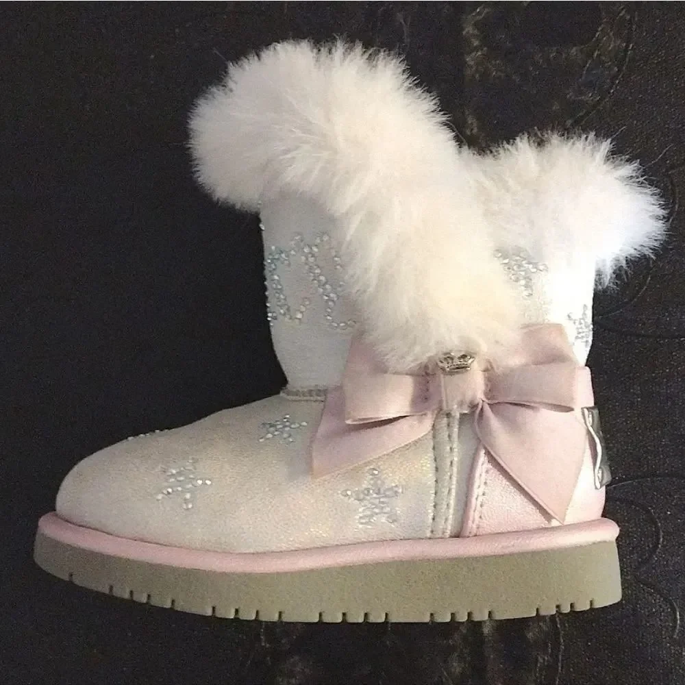 Y2K Juicy Couture Pink Lil Southgate Rhinestones Winter Fur Boots Toddler's SZ 5